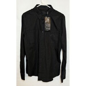 New Harley Davidson Shirt Mens Medium Melange Twill Woven Black Slim Fit